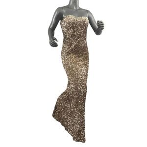 Fashion Nova Strapless Gold Sequined Maxi Dress